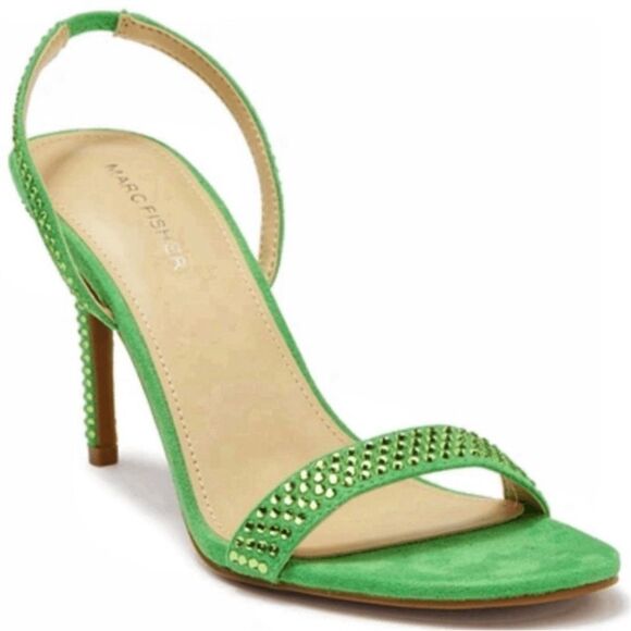 Marc Fisher Shoes - Marc Fisher Green Strappy Heels with Stiletto Rhinestone 8.5